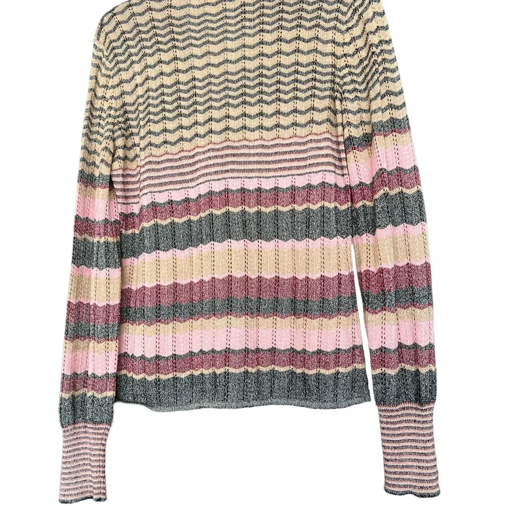 Vintage Cache Boho Large Multicolor Metallic Tie Neck Sweater Striped Chevron. - Picture 6 of 9